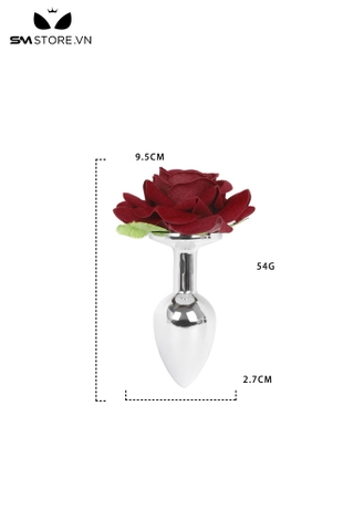 SMT3537 - Butt plug hậu môn inox không gỉ đế hình bông hoa hồng đỏ