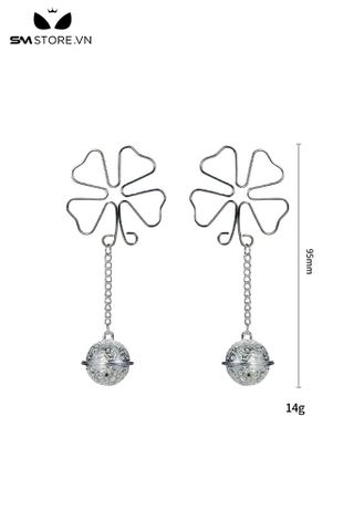 SMT3595 - Kẹp núm vú cỏ 4 lá inox đính kèm chuông hoa dài 95mm