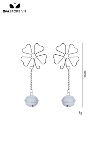 SMT3596 - Kẹp ti hình cỏ 4 lá inox đính chuông mèo dài 95mm