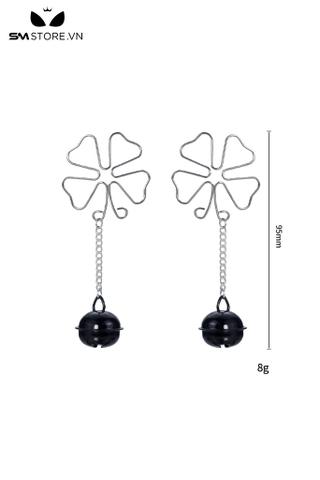 SMT3596 - Kẹp ti hình cỏ 4 lá inox đính chuông mèo dài 95mm