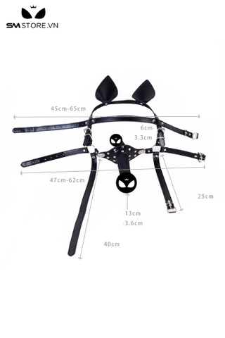 SMT3692 - Mặt nạ bịt miệng tai mèo dây da điều chỉnh kèm penis gag 2 đầu