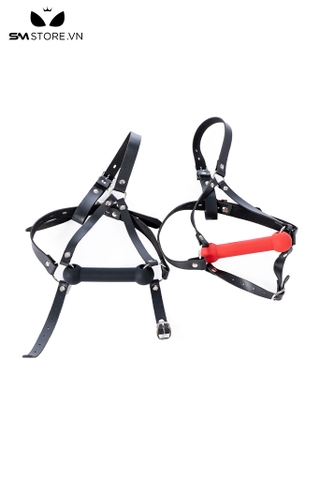 SMT3694 - Bit gag silicon có quai đeo qua đầu da PU dài 12.5cm