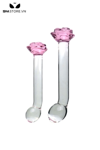 SMT3770 - Butt plug đầu tròn cong đế bông hoa thủy tinh trong suốt
