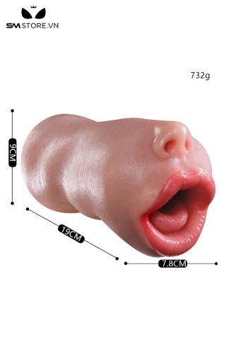 SMT3873 - Miệng giả silicon cầm tay cao cấp màu da nâu dài 19cm