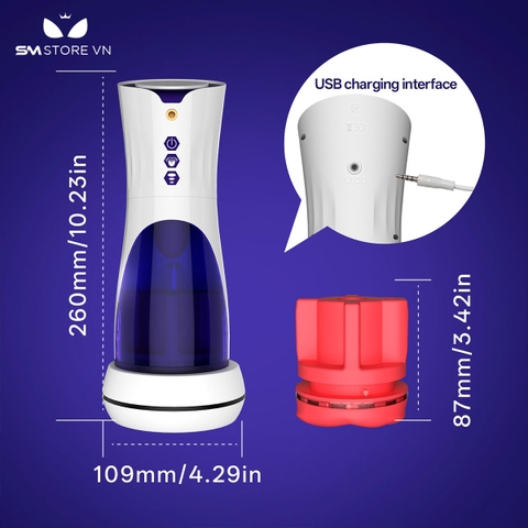 SMT4071 - Cốc thủ dâm rung thụt xoay và sưởi ấm sạc điện bằng silicon