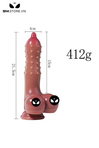 SMT4163 - Dương vật giả có bi nổi silicon phát sáng có bìu to dài 21.5cm