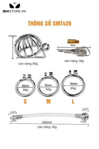 SMT426 - Khóa dương vật inox cao cấp kèm ống dẫn niệu đạo