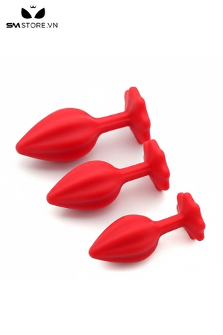 SMT4264 - Butt plug silicon đường vân dọc đế hình bông hoa có 3 size