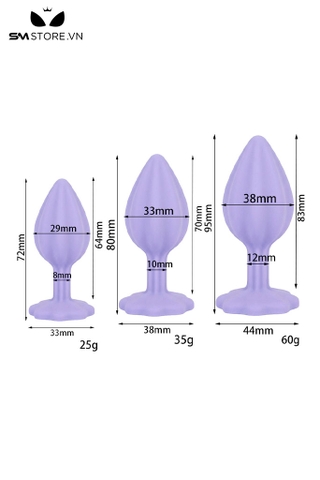 SMT4264 - Butt plug silicon đường vân dọc đế hình bông hoa có 3 size