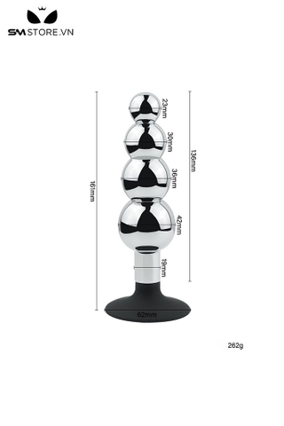 SMT4273 - Anal beads dạng hạt thuôn gọn dần với đế hút đáy tròn