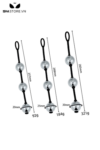 SMT4275 - Anal beads vỡi bi tròn 3 hạt inox nhẵn bóng dài 20 25 và 30mm