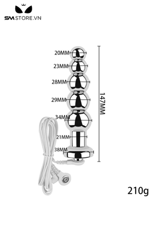 SMT4284 - Đồ chơi hậu môn kích điện inox có 5 tầng hạt liền dài 147mm