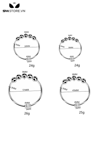 SMT4292 - Vòng bi đeo dương vật inox với chuỗi 6 hạt bi tròn và 4 kích cỡ