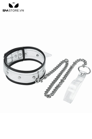 SMT4315 - Xích cổ SM inox trắng trong suốt phối viền đen có thể chỉnh được