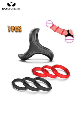 SMT4451 - Combo 7 vòng đeo gốc dương vật khóa tinh trùng hình tam giác