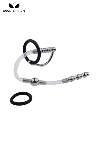 SMT4536 - Đồ chơi kích thích niệu đạo uốn cong trong suốt với vòng đôi
