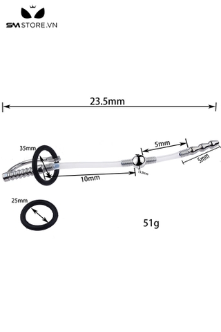 SMT4536 - Đồ chơi kích thích niệu đạo uốn cong trong suốt với vòng đôi