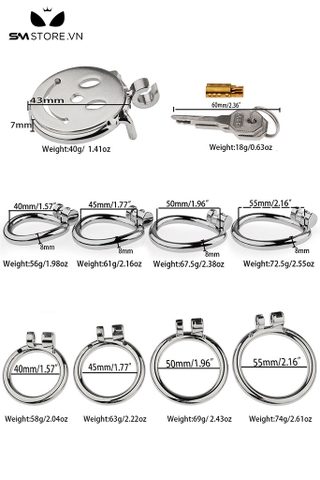 SMT4559 - Khóa dương vật inox mặt dẹt thiết kế hình mặt cười có 4 size