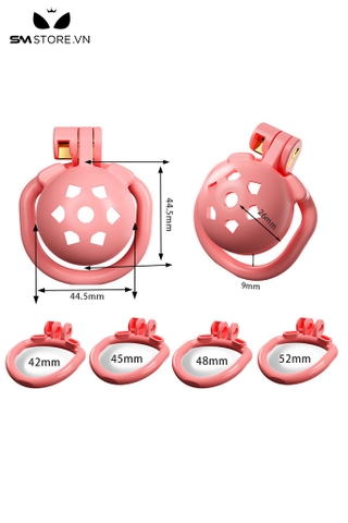 SMT4568 - Khóa dương vật bằng nhựa nắp lồi thoáng khí có 4 vòng đi kèm