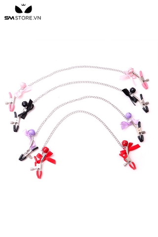 SMT4611 - Kẹp núm vú gắn nơ nối liền dài 30cm mix kèm chuông