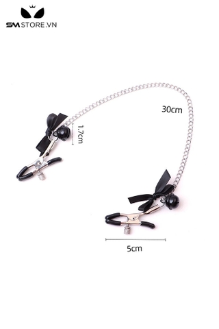SMT4611 - Kẹp núm vú gắn nơ nối liền dài 30cm mix kèm chuông