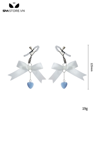 SMT4718 - Kẹp núm vú đính nơ mix dây trái tim dạng kẹp dài 125mm