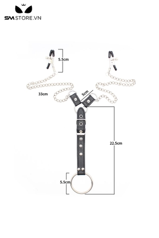 SMT4765 - Kẹp ngực thiết kế dạng chữ Y mix vòng tròn lớn nối dây da