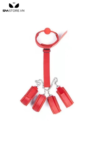 SMT4804 - Cố định tư thế với vòng choker mix còng tay chân và ball gag