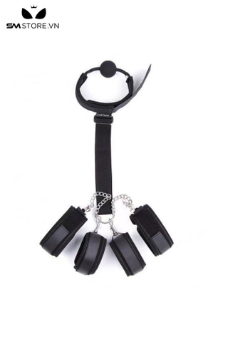 SMT4804 - Cố định tư thế với vòng choker mix còng tay chân và ball gag