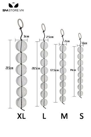 SMT484 - Anal beads thủy tinh chuỗi 8 hạt màu trắng 3 size