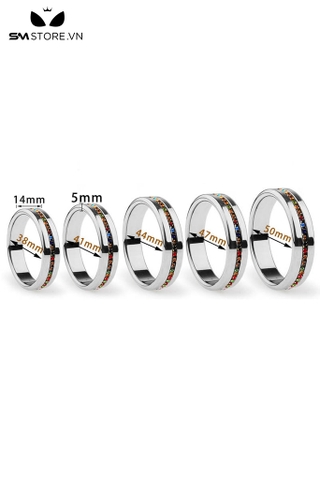 SMT4876 - Vòng đeo dương vật inox thiết kế đính đá nhiều màu có 5 size