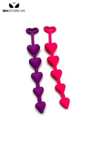 SMT4921 - Anal beads hình trái tim liền có quai cầm tay với chuỗi 5 hạt
