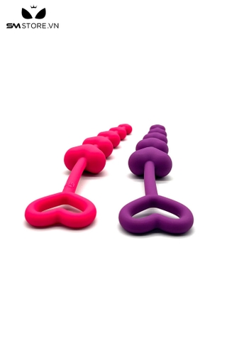 SMT4921 - Anal beads hình trái tim liền có quai cầm tay với chuỗi 5 hạt