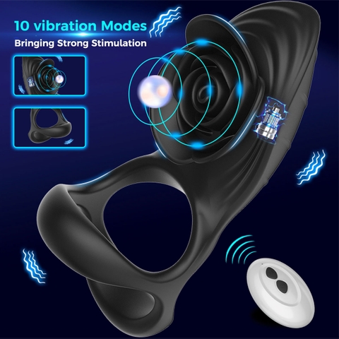 SMT5056 - Vòng đeo gốc dương vật mix hoa hồng điều khiển từ xa