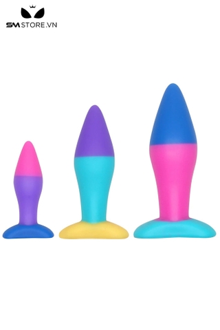 SMT5212 - Set sex anal plug thiết kế 2 màu và đế dính tường có 3 kích cỡ