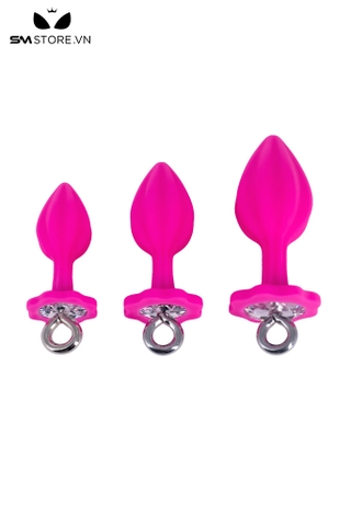 SMT5255 - Butt plug silicon phần đế hình hoa mận mix vòng kéo