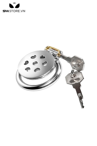 SMT5257 - Khóa dương vật mặt dẹt inox 7 lỗ hình trái tim dài 45mm