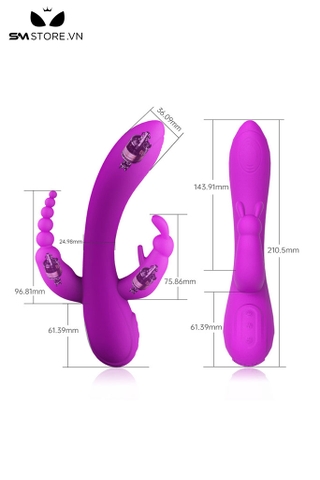 SMT5286 - Máy rung tai thỏ 3 đầu có 12 chế độ mix anal bead dài 21cm