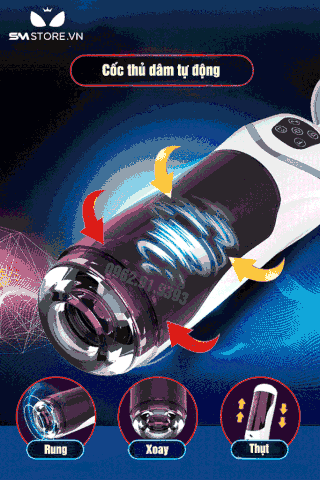 SMT602 - Cốc thủ dâm rung xoay thụt gắn tường silicon dài 245mm