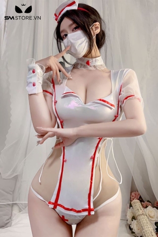 SMS889 - Cosplay y tá áo ngủ xẻ tà khoét ngực buộc dây 2 bên sườn