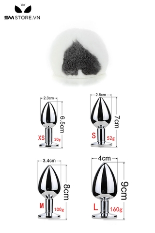 SMT057 - butt plug đuôi thỏ 2 màu cosplay có phích cắm inox hình thoi