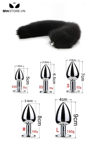 SMT040 - Đuôi cáo 1 màu tháo rời kèm phích trơn inox có 5 size