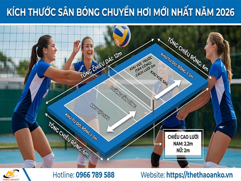 Kích thước sân bóng chuyền hơi mới nhất năm 2026