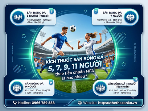 Kích thước sân bóng đá 5, 7, 9 ,11 người theo tiêu chuẩn FIFA là bao nhiêu?