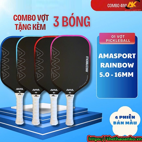 Combo vợt pickleball AMA SPORT RAINBOW 5.0 - 16mm