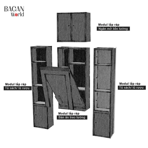 Bàn ăn gấp gọn hệ liền tường các khối lắp ráp kịch trần Bagan LT4