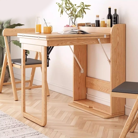 Bàn ăn xếp điều chỉnh kích cỡ, bàn thông minh xếp gọn Bagan MBG gỗ sồi