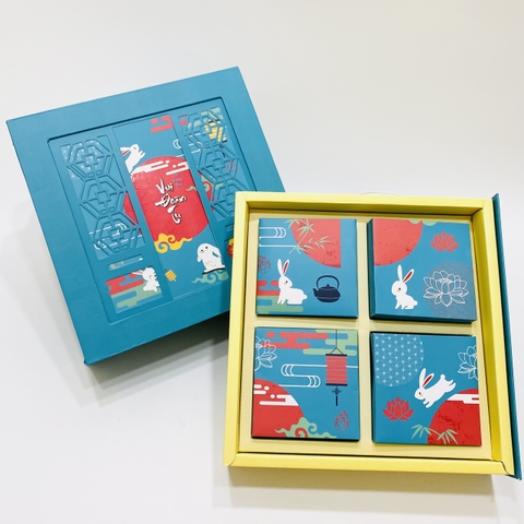 Bộ Hộp Bánh Trung Thu Màu Xanh Dương