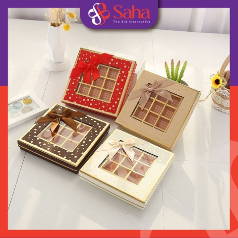 Hộp giấy đựng Chocolate (Socola) hình vuông 9, 12, 16, 25 ngăn nhiều màu