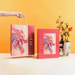 Hộp Quà Tết Kèm Túi Đựng Quà Cao Cấp Long - Size 40x30x10cm - HQT-11